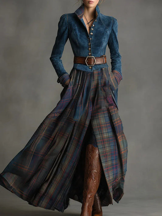 Eva - Vestido maxi en ante azul